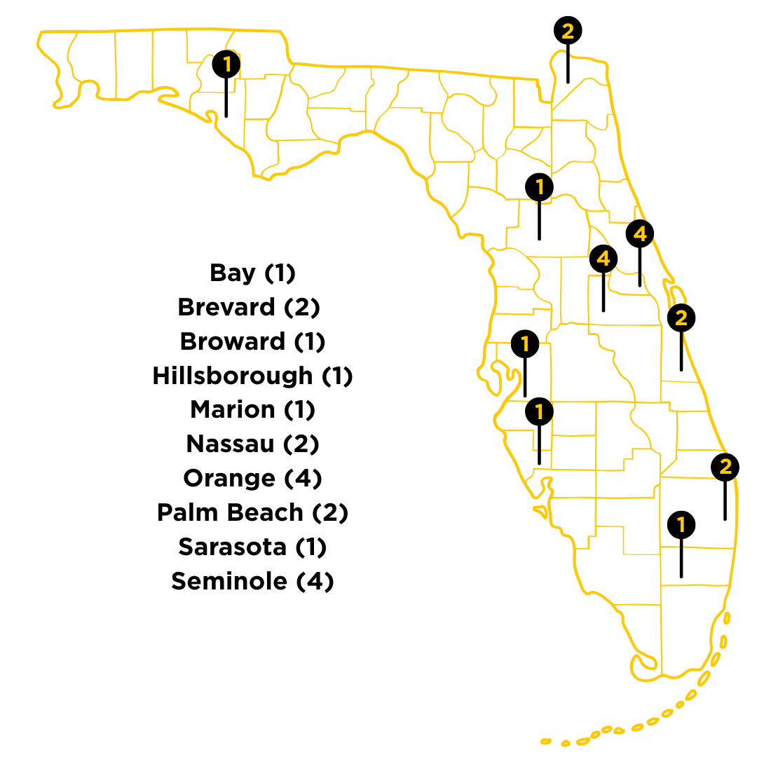 Map of Florida showing where Inspire Scholars have come from